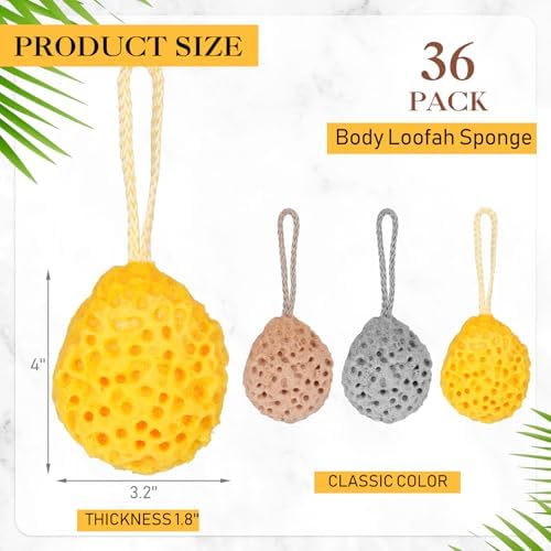 36 Pcs Bath Sponge Deep Cleansing Body Loofah Gentle and Deep Exfoliating Body Scrubber Bath Accessories Men Women Baby Sponge for Bathing Shower (Classic Color)
