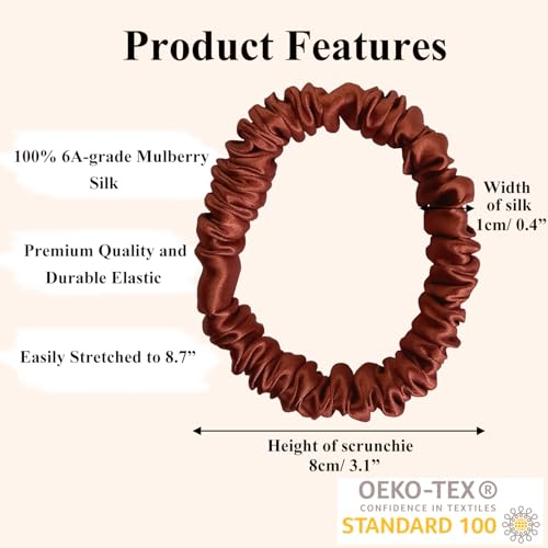6 Pcs Set 100% Pure Mulberry Silk Hair Scrunchies Silk Hair Ties with 6 Chic Colors Everyday Skinny Scrunchies Silk Ponytail Holders Hair Care No Damage (Vintage)