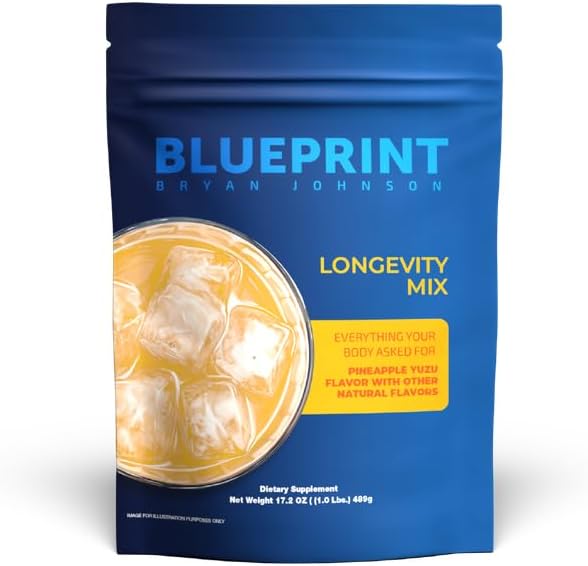 Blueprint Bryan Johnson Longevity Mix - Muscle Builder & Recovery Supplement - Promotes Focus and Balanced Mood - Creatine, L-Theanine- Vegan, Keto Friendly (30 Servings (Pack of 1), Pineapple Yuzu)