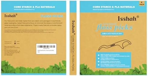 Natural Dental Floss Picks - 200 Count - PETA Approved, BPA Free, Vegan, Sustainable, Eco Friendly, Natural Dental Flossers by Isshah (Mint)
