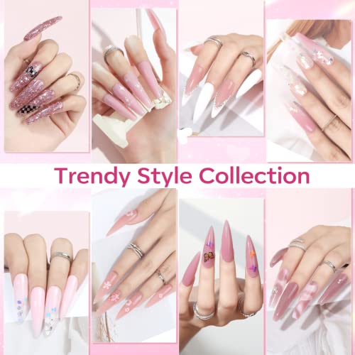 Modelones Poly Nail Gel Kit 8 Rosy Pink Colors with 48W U V/LED Lamp Poly Extension Gel Complete Nail Art Tools Professional Starter Manicure Kit Supplies Rhinestone Glitters Beauty Gift DIY at Home