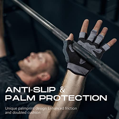 LIFECT Essential Breathable Workout Gloves, Knuckle Weight Lifting Shorty Fingerless Gloves with Curved Open Back, for Powerlifting, Gym, Crossfit, Women and Men (Black, X-Small)