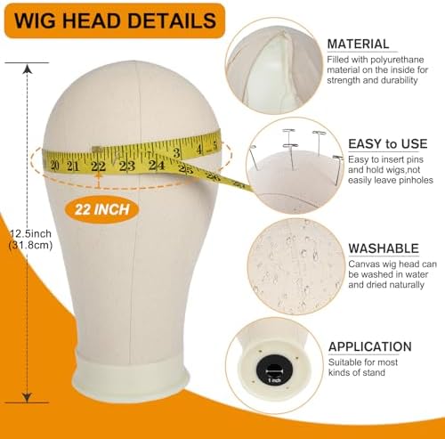 PWEOUKE 22 Inch Canvas Wig Head with Stand for Wigs ,Height Adjustable Wig Stand Tripod with Canvas Block Wig Head,Manikin Head Block Set for Cosmetology with Wig Stand and Storage Bag 22 Inch