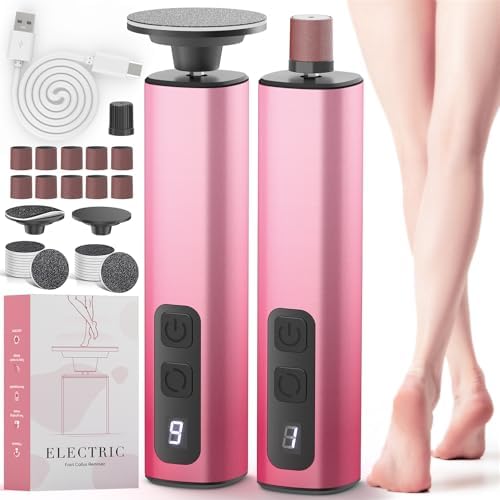 2 in 1 Electric Foot Callus Remover, 9 Adjustable Speeds Foot Scrubber USB Rechargeable Pedicure Tools for Feet, Dry Dead Skin Scraper Foot Grinder with 80/120 Grit Sandpaper Discs Rollers for Women
