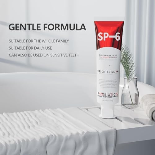 SP-6 Probiotic Whitening Toothpaste - Enhanced Formula with 6 Probiotics for Teeth Whitening and Gum Health - Enamel-Safe, Fluoride-Free, Fresh Mint Flavor, 4.9Oz (2)