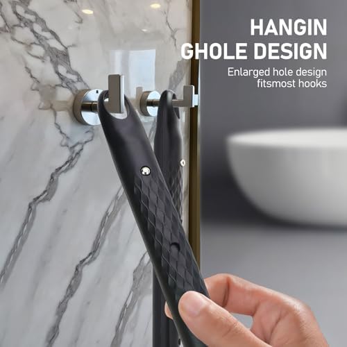 24 Inches Adjustable Bath Brush Long Handle for Shower，Dual-Sided Silicone Back Scrubber for Shower Exfoliating & Massage - Perfect for Elderly, Disabled, Limited Arm Movement (Black)