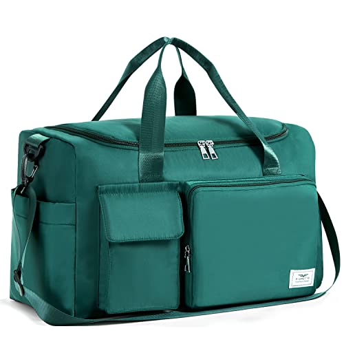 FIORETTO Women's Water-Resistant Gym Duffle Bag with Shoes Compartment, 37L Capacity, Multi-Functional, Ideal for Travel, Gym, Sports, Weekender, Dark Green