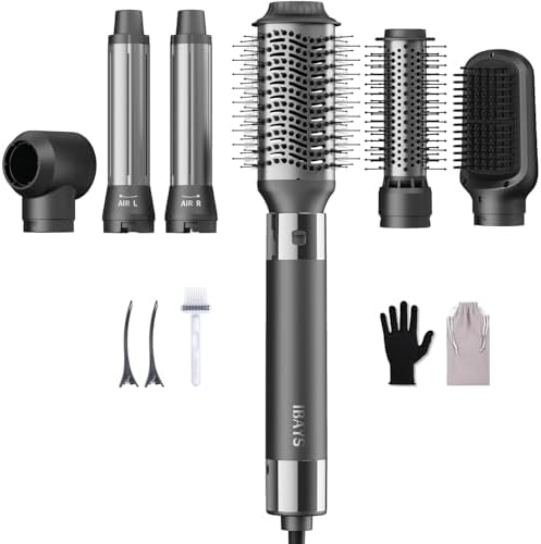 Hair Dryer Brush 6 in 1 Professional Hot Air Styler, 110,000 RPM High-Speed Negative Ionic Hair Dryer, Auto Wrap Curler Frizz-Free Blow Dryer Brush for Curling Volumizing Straightening Styling
