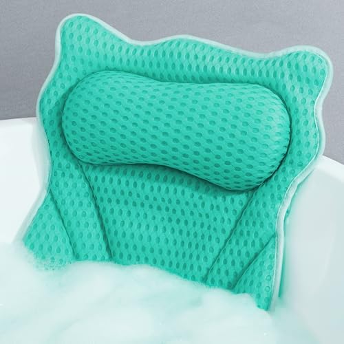 Bath Pillow, Bath Pillows for Tub Neck and Back Support, Soft 4D Air Mesh Bathtub Pillow 16.5 x 17.3 INCH, with 6 Powerful Suction Cups, Bath Accessories Relaxing Gifts for Women (Lake Blue)