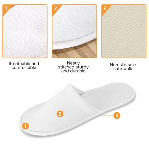 AQUEENLY Spa Slippers, 24 Pairs Velvet Closed Toe Disposable Slippers Fit Size for Men and Women for Hotel Home Guest Used, White Non-Slip Slippers