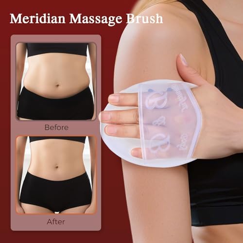 2 PCS Meridian Brush Massage Body Brush, 2025 Upgraded Meridian Massage Brushes with 10 ML Essential Oil, Full Body Relaxation Cellulite Massager Brushes for Belly, Arms, Legs, Back (White)