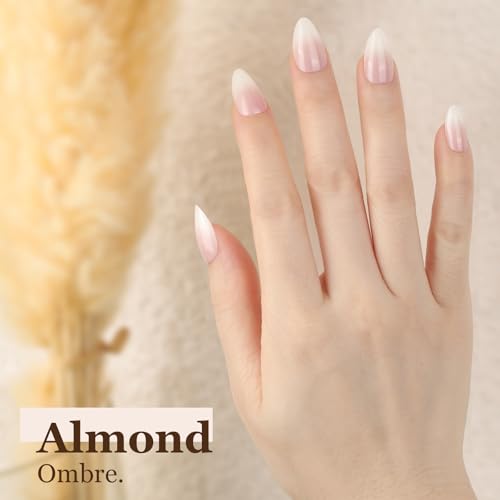 Teenitor Almond French Tip Black Press On Nails - Short, Medium Coffin Shapes - Glue On Nails Kit