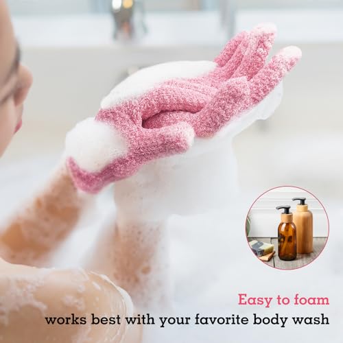 Evridwear Exfoliating Gloves for Shower, 100% Nylon Thick Soft Medium Heavy Bathing Gloves Dead Skin Remover Body Scrubber Smooth Skin with Hang Loop, 3 Pairs