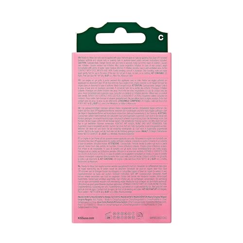 WICKED X KISS Press On Nails, ‘There's Joy’, Neutral, Short Oval, Waterproof, Chip Proof, Smudge Proof, 28 Fake Nails, Pink Gel Nail Glue (2g), Mini Nail File, & Manicure Stick