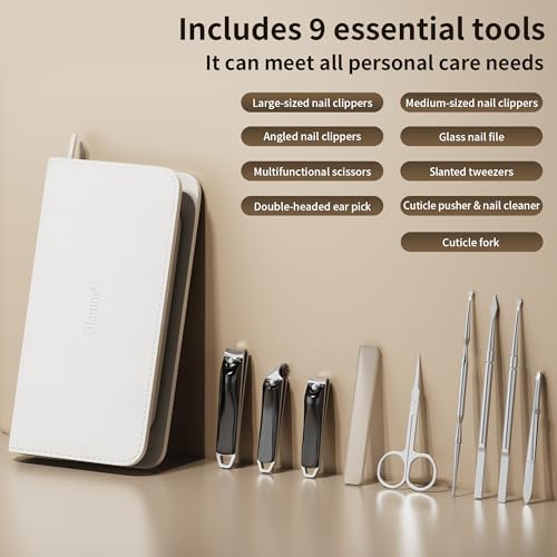 Nail Clippers Set Tweezers Scissors Manicure Grooming kit 9 in 1 with Zip Leather Case