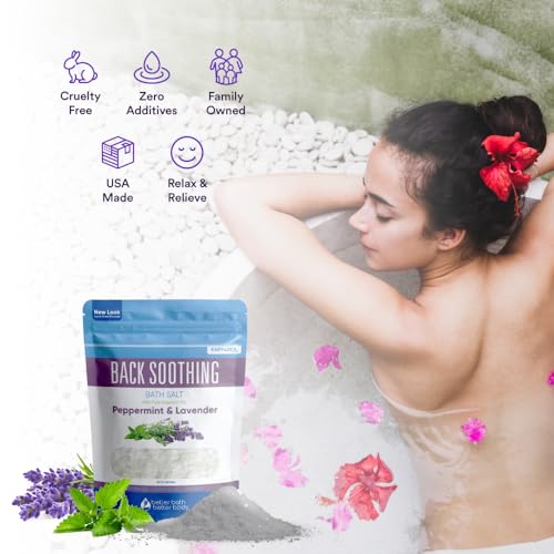 Back Soothing Bath Salt 32 Ounces Epsom Salt with Natural Bergamot, Lavender, Eucalyptus and Peppermint Essential Oils Plus Vitamin C in BPA Free Pouch with Easy Press-Lock Seal
