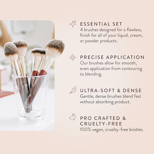 BK BEAUTY - ESSENTIALS FACE BRUSH SET (4PC) - Professional Makeup Brush Set for Liquid or Cream Foundations, Powder, Bronzer, Blush | Premium Makeup Brushes for Flawless Application