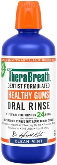 TheraBreath Healthy Gums Mouthwash, Clean Mint, Antigingivitis, 1 Liter (33.8 fl oz) + Travel Size, 3 fl oz