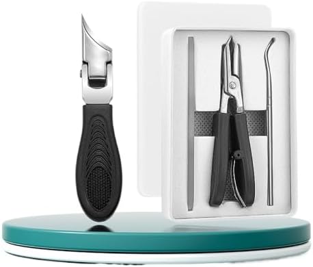 Professional Ingrown Toenail Clippers Set, Beveled Eagle Beak Design, Nail File + Nail Tear Tool 3-Piece (Black)