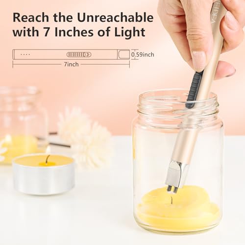 REIDEA Lighter 2 Pack Electronic Candle Lighter Arc Windproof Flameless USB Rechargeable Lighter with Safe Button for Home Kitchen (Champagne and Rose Gold)
