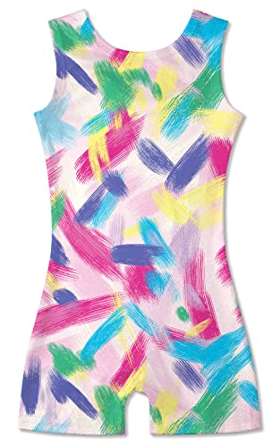 uideazone Fashion Leotard for Girls Gymnastics 5t 6t Stretchy Ballet Dance Unitards Kids Quick Dry Sparkly Colorful Painting Unitards Biketards
