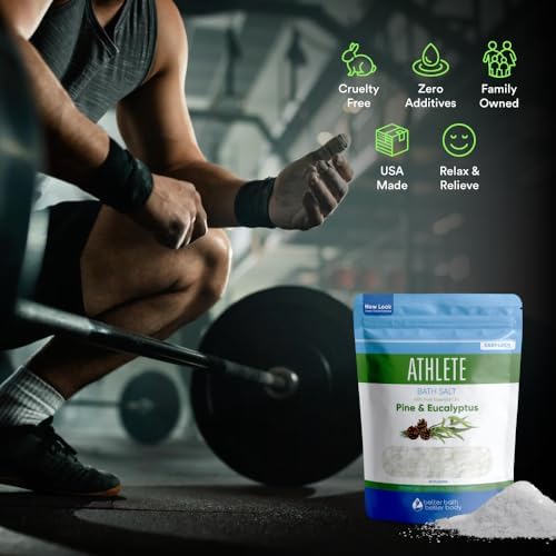 Athlete Bath Salt 32 Ounces Epsom Salt with Natural Lavender, Pine, Peppermint and Eucalyptus Essential Oils Plus Vitamin C in BPA Free Pouch with Easy Press-Lock Seal