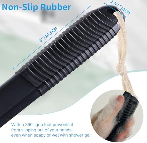 VANZAVANZU Dry Brushing Body Brush, 17-Inch Anti-Slip Handle Back Scrubber for Shower, Wet & Dry Brush with Natural Boar Bristles for Lymphatic Drainage, for Men & Women, Boar Bristles