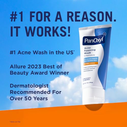 PanOxyl Acne Foaming Wash Benzoyl Peroxide 10% Maximum Strength Antimicrobial, 3 oz. - Travel Size