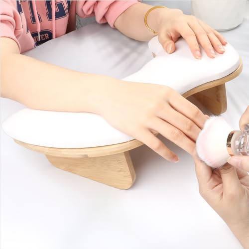 ANGNYA U-shaped Arm Rest for Nails Tech, Nail Arm Rest with Detachable Brackets Microfiber PU Leather Manicure Hand Rest Pillow for Nail Tech Must Haves Manicure Tools (White)