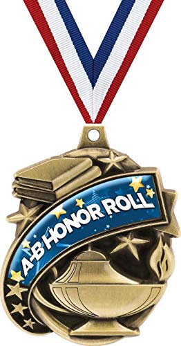 Crown Awards Academic Medals - 2" Kudos A-B Honor Roll Education Award Medals Gold - 5 Pack Prime