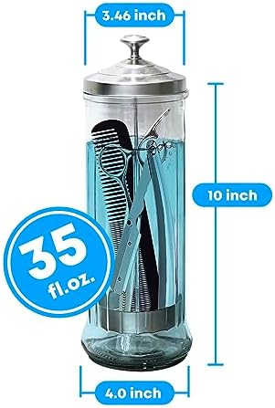 35 Oz Barber Disinfectant Jar Desinfectante Jar Sterlizer Jar Barber Jar Glass Manicure Containers Sanitizer Salon Comb Nail Tool Sterilizers - Removable Basket Side Spa Implements