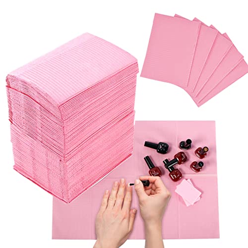 125PCS Disposable Nail Art Table Towels Mat 13" X 17" Waterproof 3 Ply Nail Art Mat Paper Sheet Clean Pads Tattooing Table Mat Nail Table Cover Tattoo Supplies (Pink)