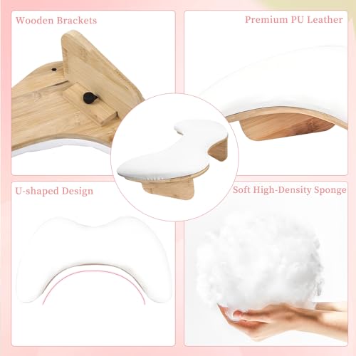 ANGNYA U-shaped Arm Rest for Nails Tech, Nail Arm Rest with Detachable Brackets Microfiber PU Leather Manicure Hand Rest Pillow for Nail Tech Must Haves Manicure Tools (White)