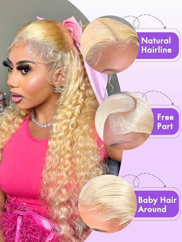 613 13x6 Lace Front Wig Human Hair 30 Inch Blonde Wig Human Hair 613 Deep Wave HD Lace Front Wigs 200% Density Pre Plucked With Baby Hair for Women