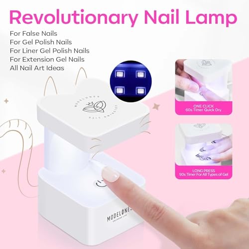 modelones Gel Nail Kit, Fake Nails Long Coffin, 9-in-One Glue Prep Dehydrator & Portable Mini U V Light Acrylic Clipper, 500Pcs Coffin Tips for Extension Kit DIY Salon Home Gifts for Women