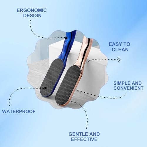 2PCS Veinsgrain Veins Grain Foot File, Professional Foot Care Tools, Nano Glass Foot File with Non-Slip Ergonomic Handle Feet Massage Tool (Gold+Blue)