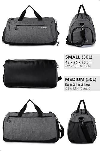 Fitgriff® Gym Bag V1 for Men & Women with Shoe & Wet Compartment - Duffle Bag for Travel, Sports, Fitness & Workout (Grey, 19 x 10 x 10″ (Small))