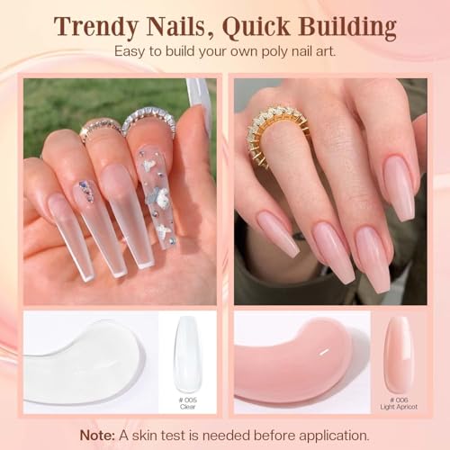 Modelones Poly Nail Gel Kit 30ml 2PCS with Slip Solution Top Base Coat Extension Builder Enhancement Professional Starter Kit DIY Salon Use