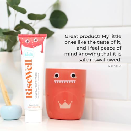 RiseWell Kids Mineral Toothpaste - Kids Hydroxyapatite Toothpaste - Made by Dentists, Safe to Swallow, No Added Fluoride and All Natural - Cake Batter Flavor, 3.4 Oz