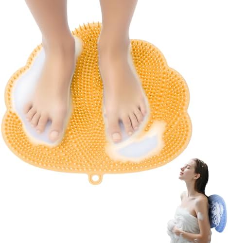Silicone Shower Foot Scrubber Mat,2025 New Back Exfoliating Bath Wash Pad Wall Mounted Anti-Slip Suction Cups Foot Scrubber,Deep Cleaning Brush Back Massager Pad for Women Men (A-Yellow)