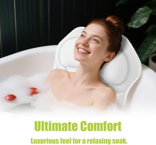 Full Body Bath Pillow for Tub - Extra Long & Thick Tub Pillow with Head, Back & Lumbar Support, 168 Non-Slip Suction Cups, Soft 5D Mesh Spa Cushion, Fits All Tubs-Gift for Soaking