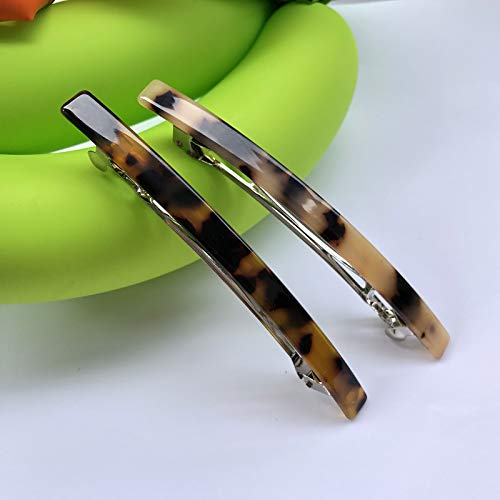 Long French Barrettes for Women Simple Classic Acrylic Resin Hair Clips Tortoise Shell Skinny Large 4 inch No-slip Grip Automatic Clasp Clamp For Thick Hair, 3 Pack