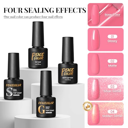 PEACECOLOR 38PCS Gel Nail Polish Kit with U V Light 20 Colors White Nude Pink Brown Green Red Gray Gel Manicure Starter Set Base Glossy/Matte/Glitter Top Coat All Season Home Salon