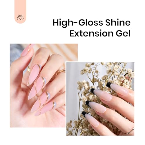 Beetles Poly Extension Gel Nail Kit, 4 Colors Nude Pink Neutral With Base Top Coat Manicure Enhancement All In One Poly Nail Gel Kit