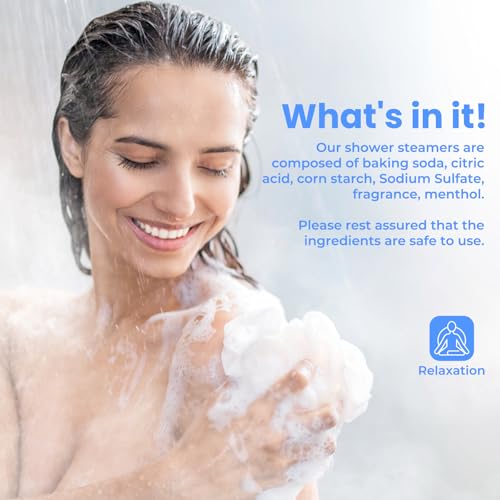 Shower Steamers 8 Pack Set Shower Bombs Tablets in Blue Box with 8 Fragrances with Shea Butter for Self-Care & Relaxation, Idea for Women and Men
