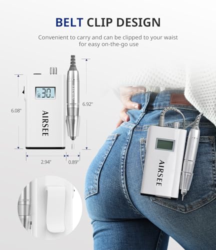 AIRSEE Rechargeable 30000RPM Electric Nail Drill Professional Portable E File Machine for Acrylic Nail Natural Extension Gel Nails Polish Cuticle, Cordless High Speed for Salon Home Use E8 White