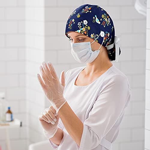 8 Pieces Scrub Caps with Buttons Bouffant Hats with Sweatband Adjustable Ponytail Holder for Women