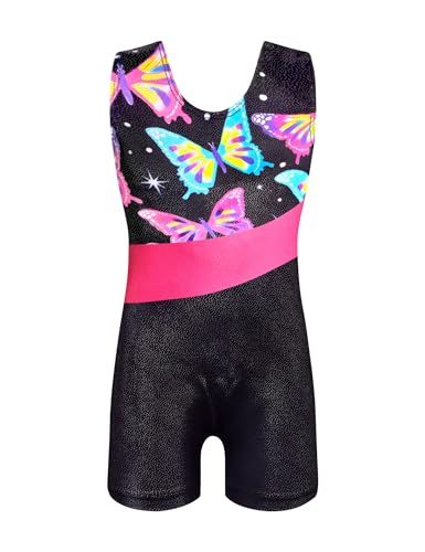 Domusgo Leotard for Girls Gymnastics Size 5-6 Years Old Black Pink Butterfly Tumbling Biketard