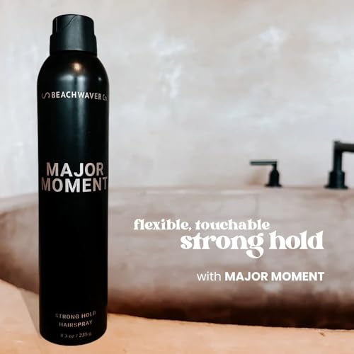Beachwaver Major Moment Strong Hold Hairspray - Full Size (8.3 Oz) | Extra-Strength Vegan Hairspray For Long-Lasting Styles w/Brushable Finish - Removes Frizz & Locks In Style | Bali Beach Night
