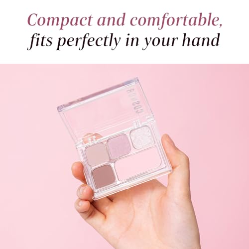 COSNORI My Moment Eye Palette – 5 Pigmented Shades, Matte, Shimmer & Glitter, Blendable & Multi-Use (03 Snug Rose)